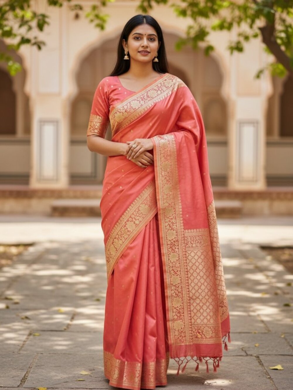 Banarasi Silk Saree with Unstitched Blouse, Cultural Wear for Women
